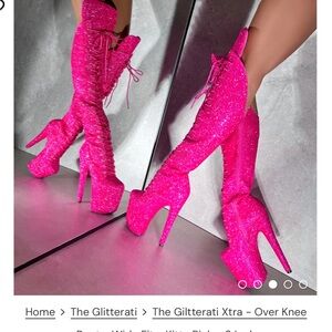 Hella heels The Giltterati Xtra - Over Knee
Boot - Wide Fit - Kitty Pink
8 INCH